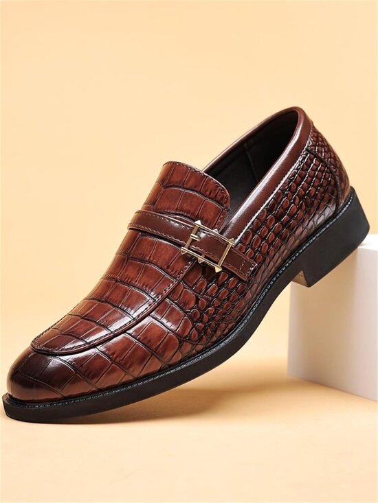Vintage Crocodile Print Slip-On Dress Shoes for Men | Leather Loafers, Business main image 5